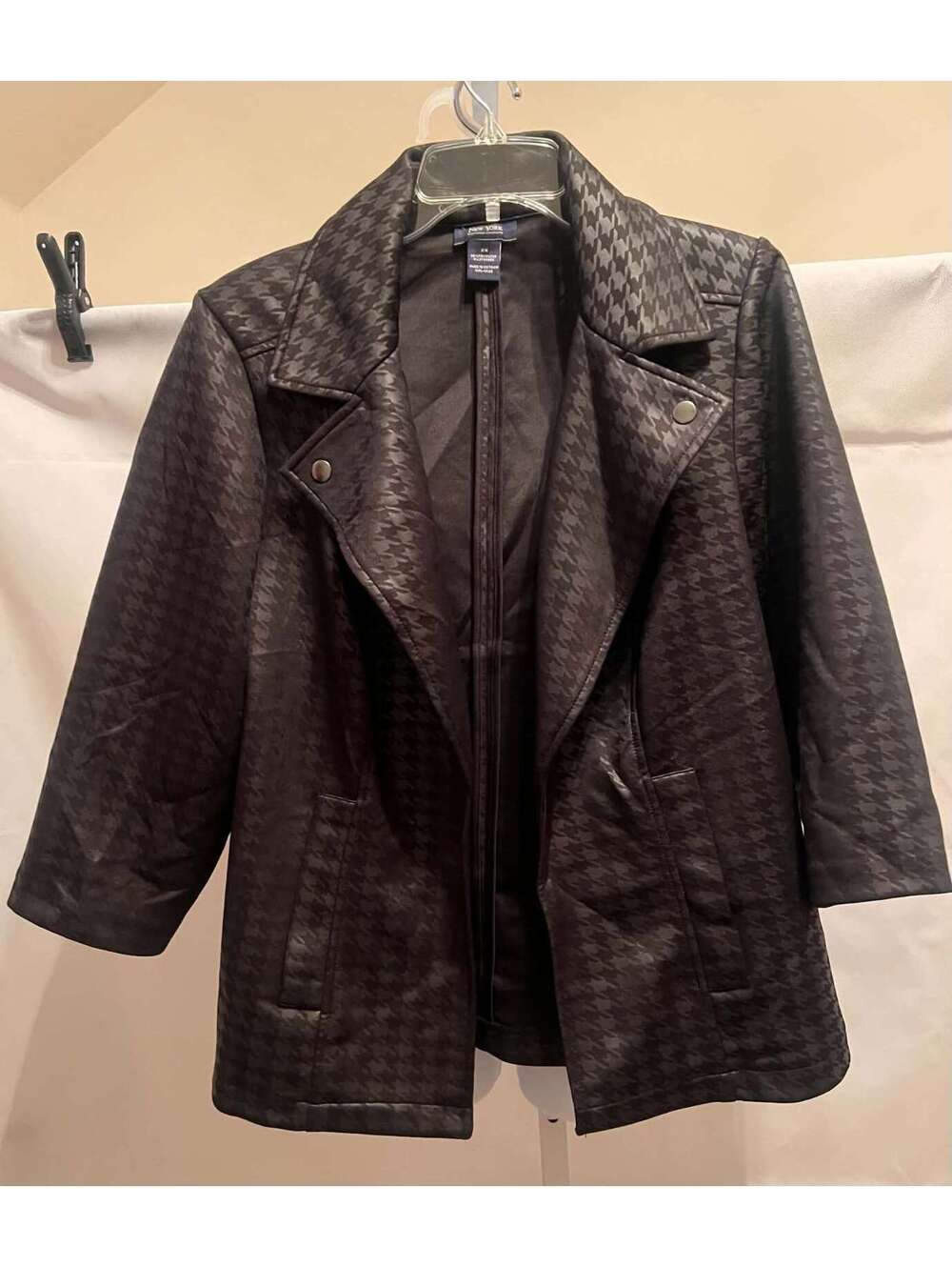NYCC Women’s 2X Black Houndstooth Moto Blazer Coated Stretch Jacket